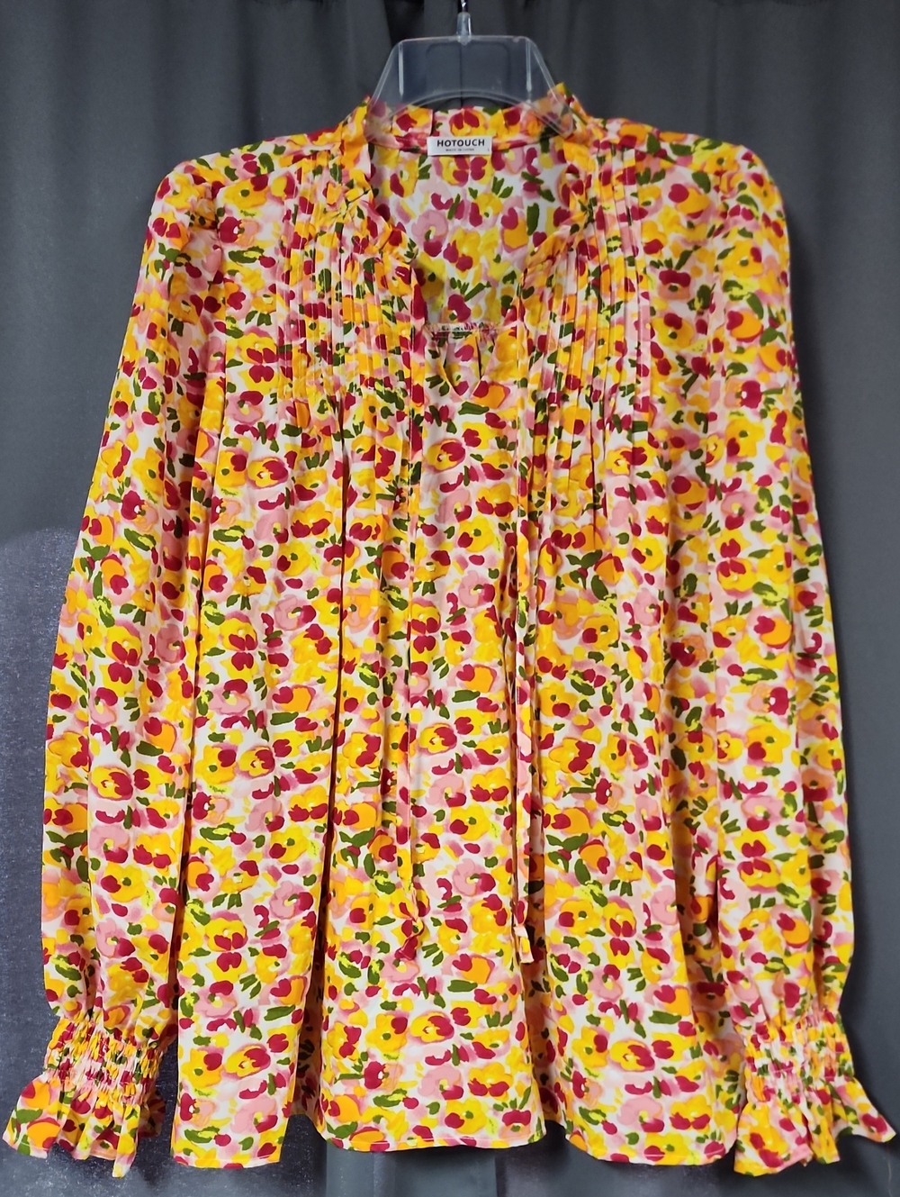 Hotouch Yellow Floral Pintuck Peasant Blouse